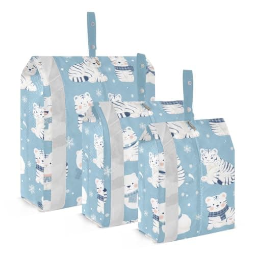 White Tigers in Winter on Blue 3 Set Packing Travel Organizer Stackable Travel Bags For Luggage Bags For Luggage Clothing Organizer