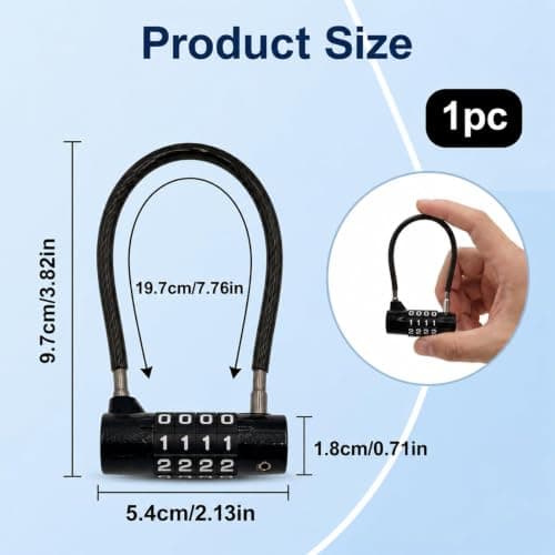 4 Digit Combination Padlock Long Shackle Cable Lock — view 2