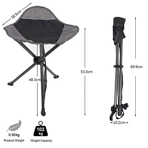EVER ADVANCED Folding Stool Tripod Tall 53cm Lightweight Up to102 KG Grey — view 3