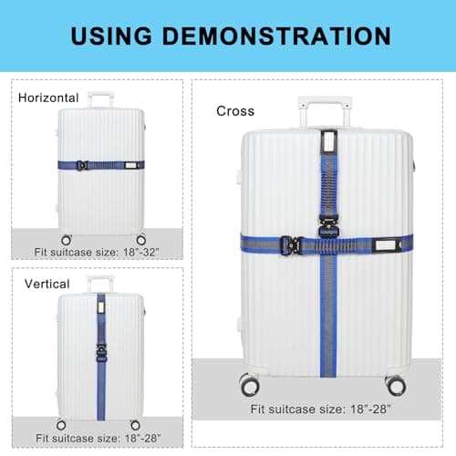 Vigorport Luggage Straps for Suitcases Heavy Duty Metal Buckle Luggage Belt Strap, TSA Approved Suitcase Belt, Stretchable Travel Strap for Luggage 72" Long (Blue) — view 5