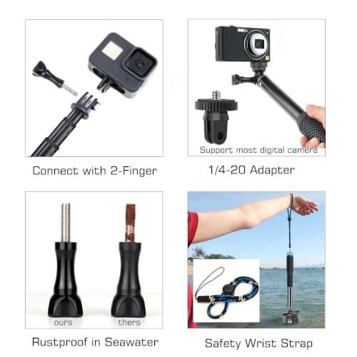 GEPULY Waterproof Selfie Stick for GoPro/DJI/Insta360/AKASO Action Cameras — view 5