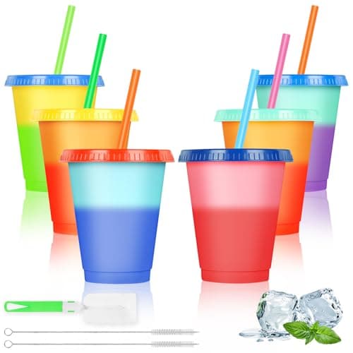 AUAUY Reusable Color Changing Cup, 6 Pack BPA Free Plastic Tumbler Set