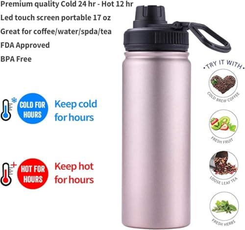 Sivaphe Tea Infuser Bottle Insulated Water Bottle Stainless Steel Drink Flasks Leak-Proof for Sports Outdoor, Double Walled Vacuum with Lids 500ml Rose Gold — view 3
