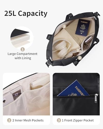Narwey for Easyjet Cabin Bag 45x36x20 New Easyjet Underseat Foldable Hospital Bag Weekend Overnight Bags for Women Travel Duffel Carry on Luggage for Men 25L (Black) — view 3