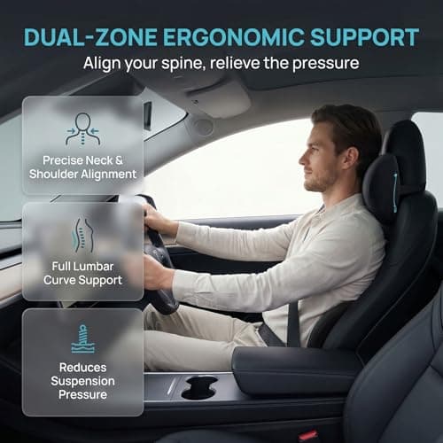WORLUDE Car Lumbar Support Pillow and Car Neck Pillow Kit - Ergonomic Memory Foam Car Seat Headrest & Lumbar Cushion with Adjustable Strap - Comfortable & Breathable for Office Chair and Car Seat — view 2
