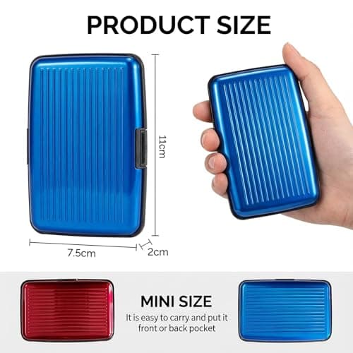 RFID Blocking Credit Card Holder 2 Pack – Aluminium Card Wallets for Men & Women, Metal ID Organiser Wallet with 6 Slots, Red & Blue, Slim Travel Credit Card Protector & Card Holder, Compact Gift Set — view 2