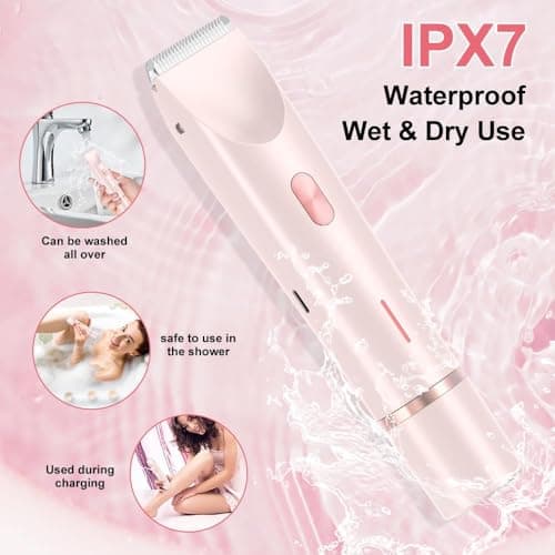 Lumixy Bikini Trimmer Women 2-in-1 Electric Lady Shaver, Pubic Hair Trimmer for Women, Electric Razor for Women, Womens Electric Shaver, Waterproof Wet & Dry, Cordless Rechargeable, Pink — view 4
