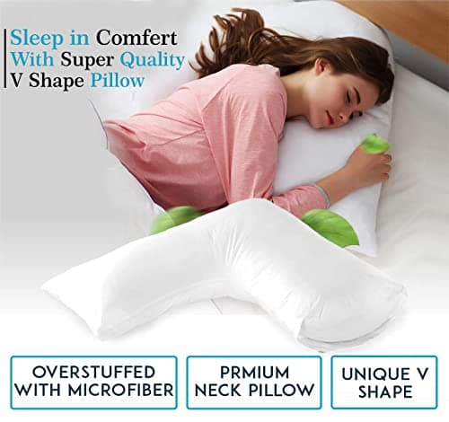MH Home Luxury Filling V Pillow With Pillowcase - Orthopedic Supportive Pillow For Neck, Back & Shoulder - Pregnancy Nursing Support Shaped Pillows - Premium Hollowfiber Filling & Machine Washable — view 2