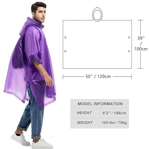 GUKOY Reusable Rain Ponchos for Adults, 2 Pcs Raincoats (Pack of 1) Emergency for Women Men with Hood Purple — view 2