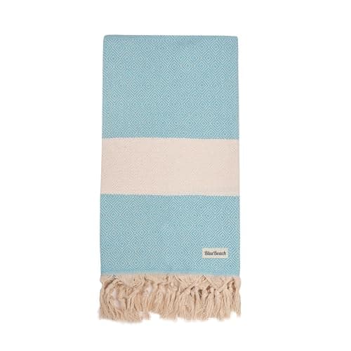 Blue Beach Turkish Towel - Travel Towel100x180cm Large Turkish Hammam Peshtemal - Super Absorbent, Quick Dry, Sand Free, Lightweight, Compact Towels for Swimming, Bath (1, Turquoise)