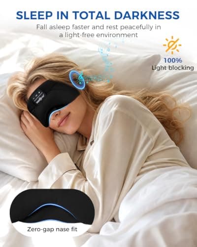 MUSICOZY Breathable Sleep Mask Headphones for Hot Sleepers, 100% Blackout — view 2