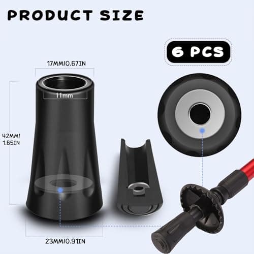 6-Pack Heavy Duty Walking Stick Tips - Reinforced Rubber Ferrules for Trekking Poles, Hiking Sticks & Canes - Universal Fit Non-Slip Replacement Caps — view 2
