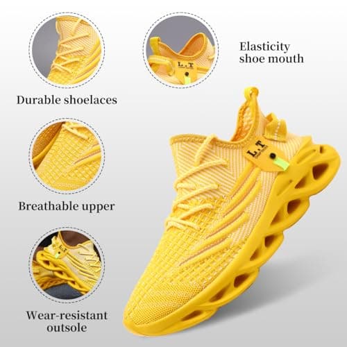 XKOWUO Mens Womens Trainers Walking Running Shoes Non Slip Gym Slip On Tennis Trainers Outdoor Sports Sneakers Lightweight Workout Shoes Yellow Size 11.5 — view 6