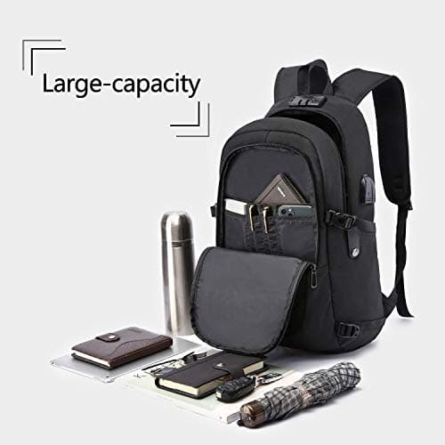 WENIG Anti-Theft Laptop Backpack,Business Travel Backpack Bag with USB Charging Port Lock,Water Resistant College School Computer Rucksack Work Backpack for Mens Womens Fits 15.6 Inch Laptop-Black — view 3