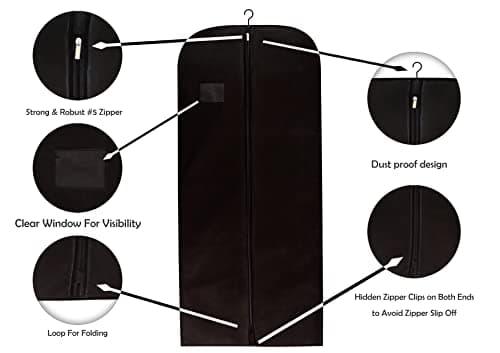 Wedcova Suit Covers for Men | Hanging Garment Bags | Travel Blazer & Jacket Bag | Clothes Storage Cover with Zipper | Suits Carrier Moth Proof Protector | (24'' x 54'') | Pack of 3 | Black — view 6