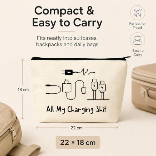 Charging Cable Organizer Bag Travel Tech Pouch with Zipper Canvas Storage — view 4