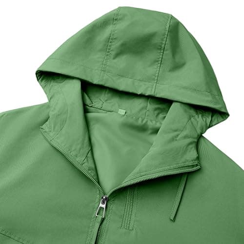 Packable Waterproof Jacket Ladies Raincoat Summer Long Sleeve Full Zip Raincoat with Hooded Breathable Windbreaker Softshell Jackets with Pockets for Hiking Walking Cycling Green — view 5