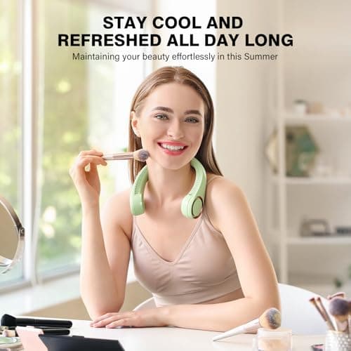 Morelax Neck Fan, Portable Neck Fan,Hands Free Bladeless Mini Fan with 360°Cooling Airflow, 3 Speeds Adjustable,Ultra Quiet Wearable, Suitable for Indoor Outdoor Travel Sports (Green) — view 4