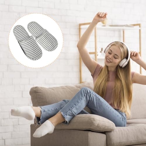 EQLEF Outdoor Travel Foldable Portable Non-Disposable Slipper for Women, Gray Stripes(Grey, UK Footwear Size System, Adult, Women, Numeric Range, Medium, 3.5, 5) — view 2