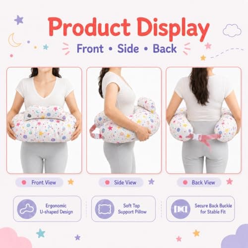Inflatable Nursing Pillow for Breastfeeding & Bottle-Feeding – Portable Travel Feeding Cushion with Adjustable Waist Strap – Soft Cotton Cover – Odour-Free Thickened TPU Inner – Removable & Washable — view 2