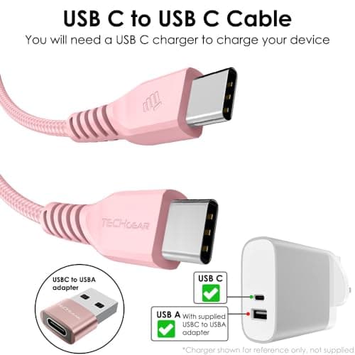 TECHGEAR USB C to USB C Charger Cable (6Pack 0.3M+1M+2M+3M+2x Adapter) 60W Braided Type C Cable Fast Charging Data Lead Compatible Phone 17 16 15 Pro Max, iPad Air/Pro, Samsung S26 S25 S24 A17, Pixel — view 2