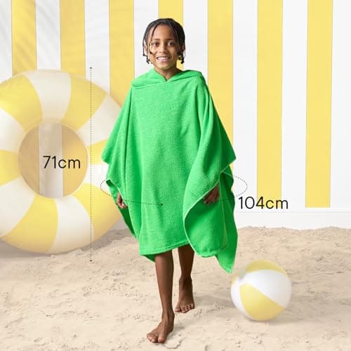 Brentfords Childrens Beach Towels Poncho, Oversized Beach Towel Kids Poncho Towel for Swimming Beach Pool Travel Kids Changing Robe Hooded Towel Lightweight Privacy, Neon Green — view 4