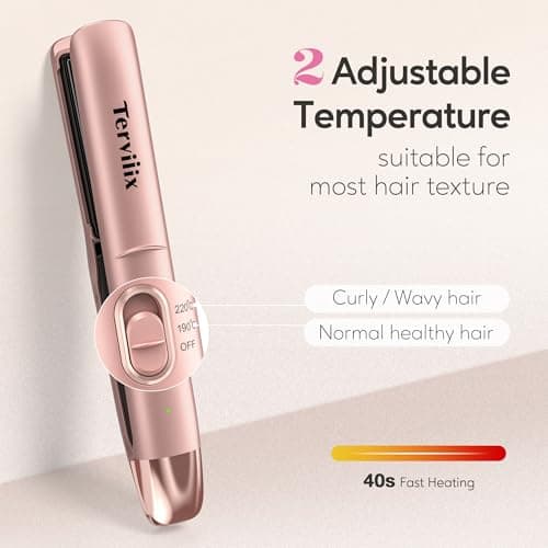 Terviiix Portable Cordless Hair Straighteners, Mini Flat Iron for Travel, 190°C-220°C, Rechargeable Mini Hair Straighteners & Curler 2 in 1 with Argan Oil Infused, 4500mAh Battery, 40s Fast Heat Up — view 3