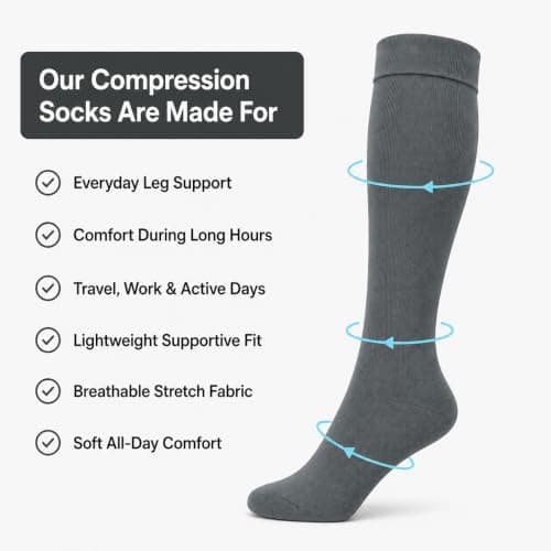 ARG Compression Flight Socks for Men & Women 2 Pairs(Grey, 6-11 UK) — view 3