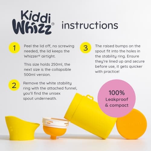 KIDDIWHIZZ Portable Toilet/Travel Potty Holiday Essentials for Kids - Ideal for Potty Training, Camping, Car Journeys & Travel - Unisex Silicone Pee Bottle - Portable & Leakproof - 250ml — view 6