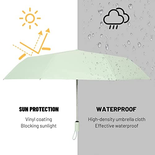 SY COMPACT Automatic Windproof Umbrellas Travel Strong Umbrella for Rain and Sun Protection Small Umbrella UV Blocking for Women and Men (Mint Green) — view 2