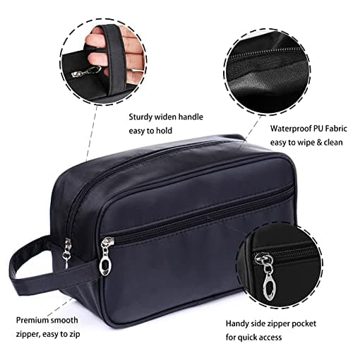Toiletry Bag for Men, FITDON Portable Travel Wash Bag, Waterproof Shaving Bag Gym Shower Bathroom Bag Dopp Kit Make Up Bag, Black — view 3