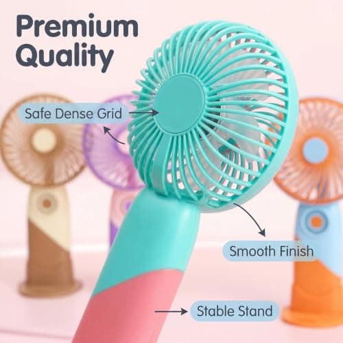 4 Pack Mini Handheld Portable Fan, USB Rechargeable Portable Mini Fan with Detachable Stand Base, 3 Speed Quiet Personal Cooling Fan, Battery Powered Small Desk Fan for Travel Office Outdoor Home — view 3