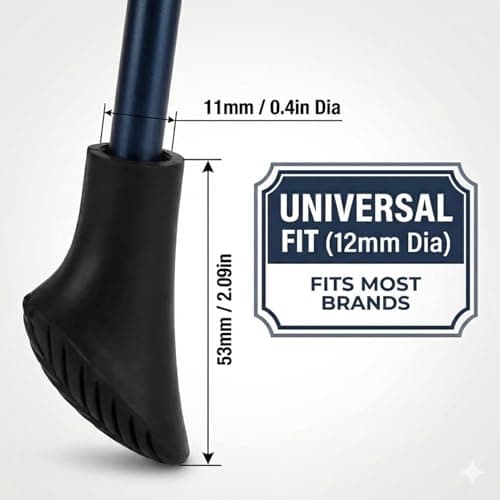 20 Pack Trekking Pole Tips Replacement (Reinforced Metal Washer) - 11mm Universal Walking Stick End Caps - Heavy Duty Anti-Slip Rubber Ferrule Protectors for Hiking (B) — view 2