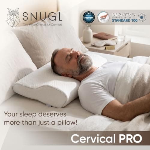 SNUGL Memory Foam Pillow Cervical PRO – Neck Pillow, Shoulder Support | Ergonomic Firm Pillows for Neck and Shoulder Pain | Orthopedic Contour Bed Pillows for Side Sleepers (Large) — view 2