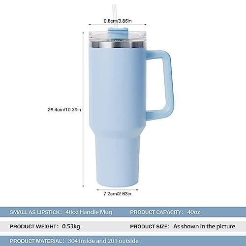 cotton yangda mebiusyhc 40oz Stainless Steel Vacuum Insulated Cup Double Wall Travel Flask Car Coffee Mug Tumbler with Straw with Handle for Hot Iced Coffee, Blue — view 5