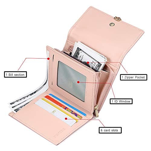 FT FUNTOR PU Leather Wallet for Women RFID-Blocking, Ladies Bifold Leaf Pendant Coin Zipper Small Purse with 5 Card Slots and 1 ID Window Card Holder Organizer(S-Teal Blue) — view 2
