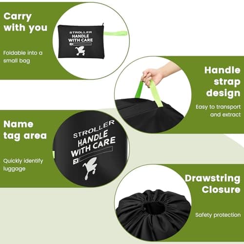 shaojian Stroller Bag for Airplane 114x53x31cm, 300D Oxford Cloth Pram Travel Bag for Airplane, Large Capacity Gate Check Stroller Bags with Hand Straps, Baby Travel Essentials, Black — view 3