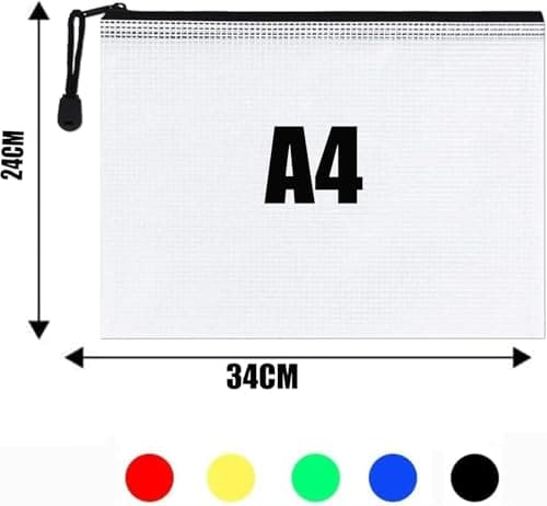 A4 Plastic Zip Wallets - 5PCS Zip Lock Bags Plastic Document Folders Mesh Zipper File Bags Waterproof Travel Storage Pouch for School Office Supplies — view 2