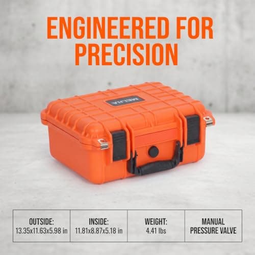 MEIJIA All Weather IP67 Waterproof Hard Protective Case, Hard Camera Case with Customizable Foam, Perfectly Protection of Camera, Drones, Pistols, Equipments,13.35 x11.63x5.98inches(Orange) — view 2