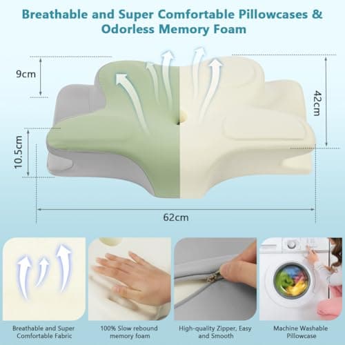OSDUE Memory Foam Pillow, Cervical Pillows for Neck and Shoulder Pain, Orthopedic Ergonomic Pillows for Side, Back and Stomach Sleepers with Removable Cover, Mint Green — view 2