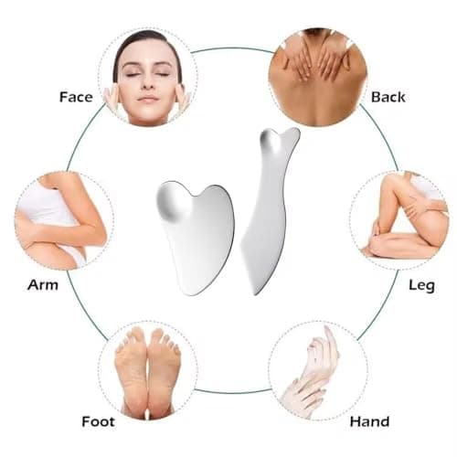 Gua Sha Set, 2-Pack Stainless Steel Guasha Tool with Velvet Storage Bag, Metal Gua Sha for Lymphatic Drainage, Jawline Sculpting & Full-Body Massage, Face Sculpting Tool for Skincare (Silver) — view 4