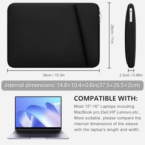 HEDUGO Laptop Sleeve Case with Zipper Accessory Pocket Compatible with 15 to 16 inches MacBook Air/Pro Padded Computer Pouch Cover Shockproof Protective for 15” to 16” Laptop/Chromebook/Tablet,Black — view 5