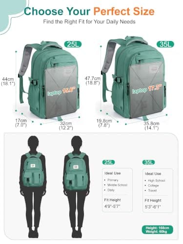FIORETTO Lightweight School Backpack Womens, Cute School Bag for Teenager Girls, 15.6 Laptop Rucksack Backpack for School Casual Daypacks Travel Backpack for College Work Dark Green 25L — view 6