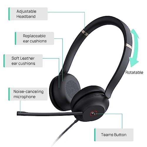 Yealink UH37 USB Headset with Mic for PC Noise Canceling for Office USB-C/A — view 3