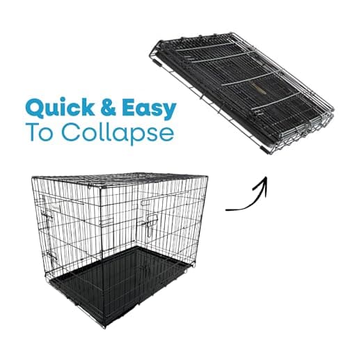HugglePets Blue Metal Dog Puppy Cage Foldable Small 61cm Dual Door with Locks, Car Home and Travel Crate — view 3
