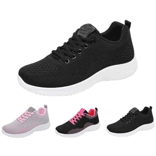 Womens Walking Trainers Breathable Lightweight Non Slip Sports Shoes Black — view 4
