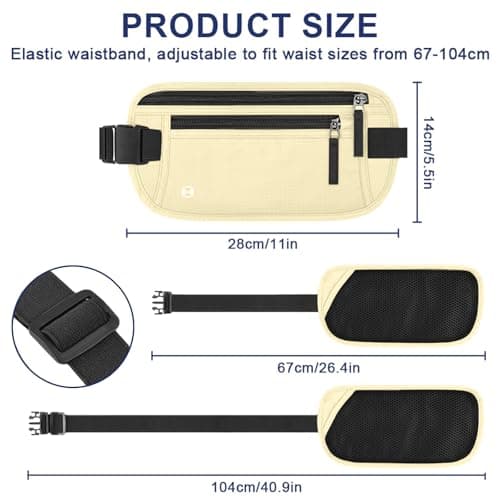 Aucuu Travel Money Belt with RFID Blocking, Ultra-Thin Passport Holder for Travel, Waist Pack Anti Theft, Hidden Travel Wallet Under Clothes to Protect Cash, Credit Cards Passport for Women, Men — view 2
