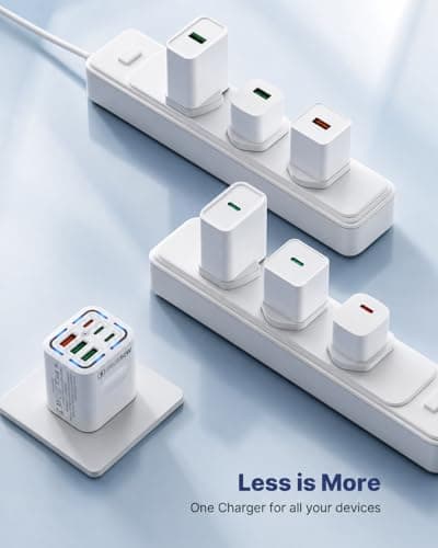 2 Pack USB C Plug UK 50W, Tupneuf 6 Port USB Charger with 30W PD/PPS & 20W QC, Multiport Fast Charger for iPhone 17 16 15 Pro Max, iPad Pro Air, Samsung Galaxy S25 S24 S23, White Set — view 6