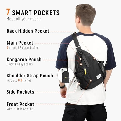SKYSPER Sling Bag Anti-Theft Crossbody Bag RFID Travel Cross Body Shoulder Sling Backpack(Black) — view 3