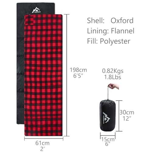 Mantuole Heated Sleeping Bag pad, 5 Heating Zones, Operated by 5V/2A Power Bank (Battery NOT Included) Black & Red Flannel. — view 4